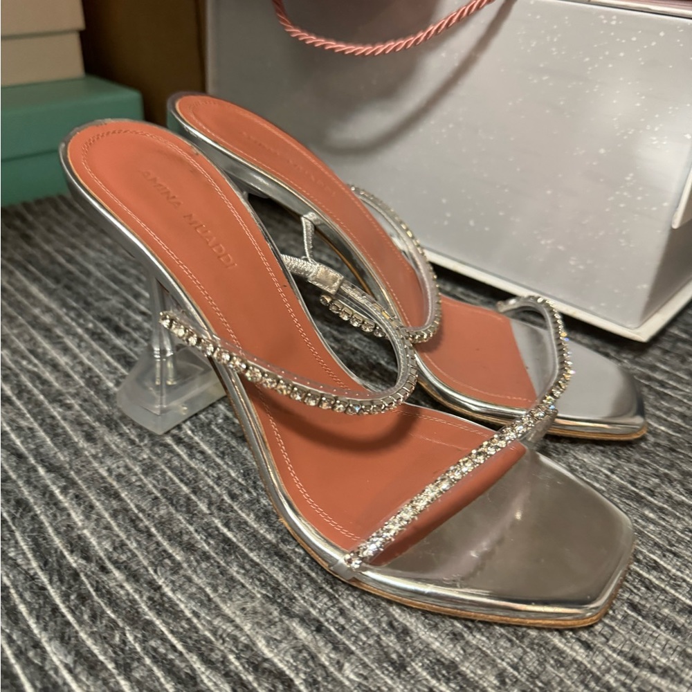 Amina Muaddi Silver Heels - Picture 6 of 12